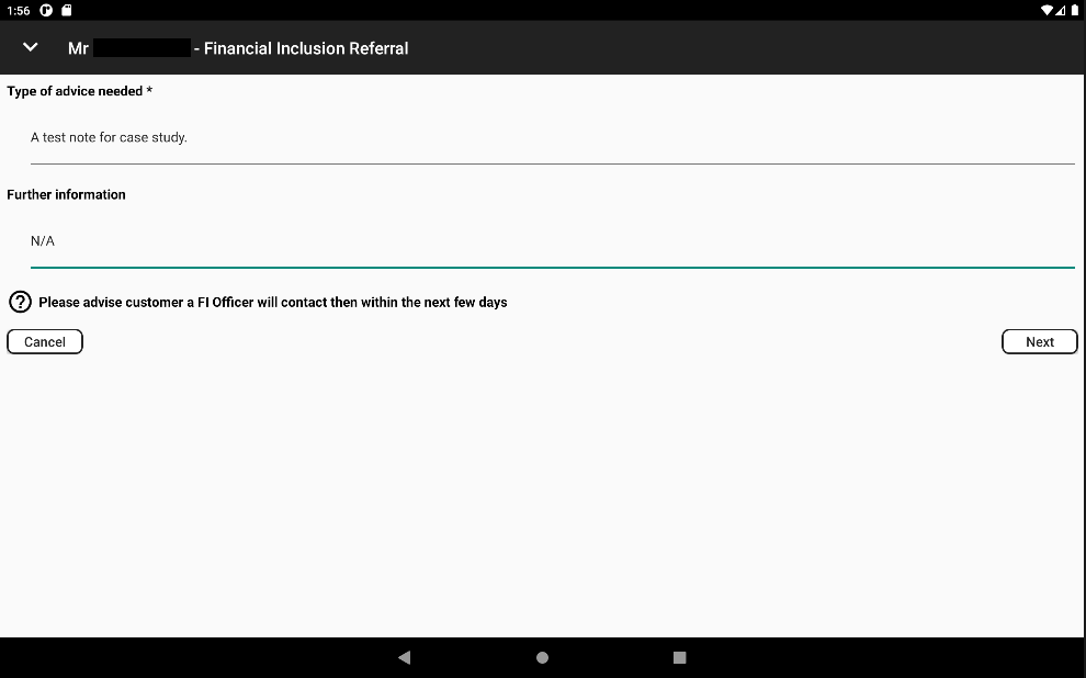 Mobile app financial inclusion referral